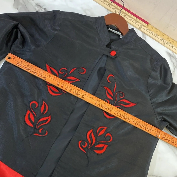 Samantha's Style Shoppe Shirt Jacket Womens Sz Large Black Red Embroidered Asian - Picture 10 of 12